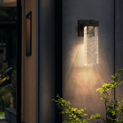 Modern Outdoor Waterproof LED Wall Lights – Set of 2 (Black Finish with Crystal Bubble Lampshade)