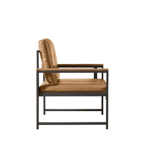 Tech Cloth Armchair – Retro Accent Chair with Faux Leather Armrests, Metal Frame, Water-Resistant Fabric, Padded Cushion