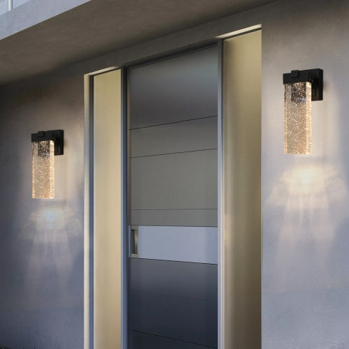 Modern Outdoor Waterproof LED Wall Lights – Set of 2 (Black Finish with Crystal Bubble Lampshade)