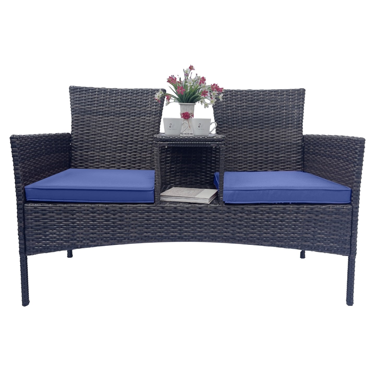 Wicker Patio Conversation Furniture Set – Blue & Brown | TrendyNest Collective