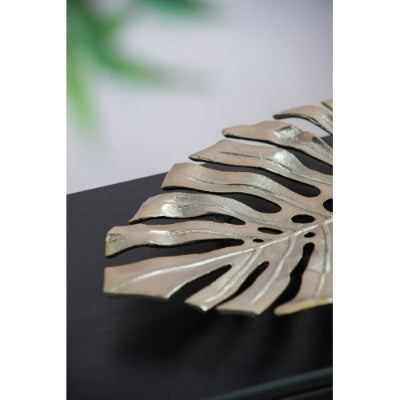 Gold Monstera Leaf Wall Décor – Aluminum Modern Wall Accent or Decorative Tray (18.9" x 13.4")