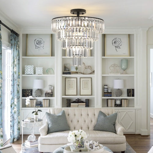 Large Black Crystal Chandelier – Luxury 5-Tier Design | Modern Lighting for Dining Room, Bedroom, or Living Room