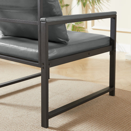 Retro PVC Artificial Leather Accent Chair – Modern Armchair with Metal Frame and Padded Cushion for Living Room, Office, or Bedroom – Gray