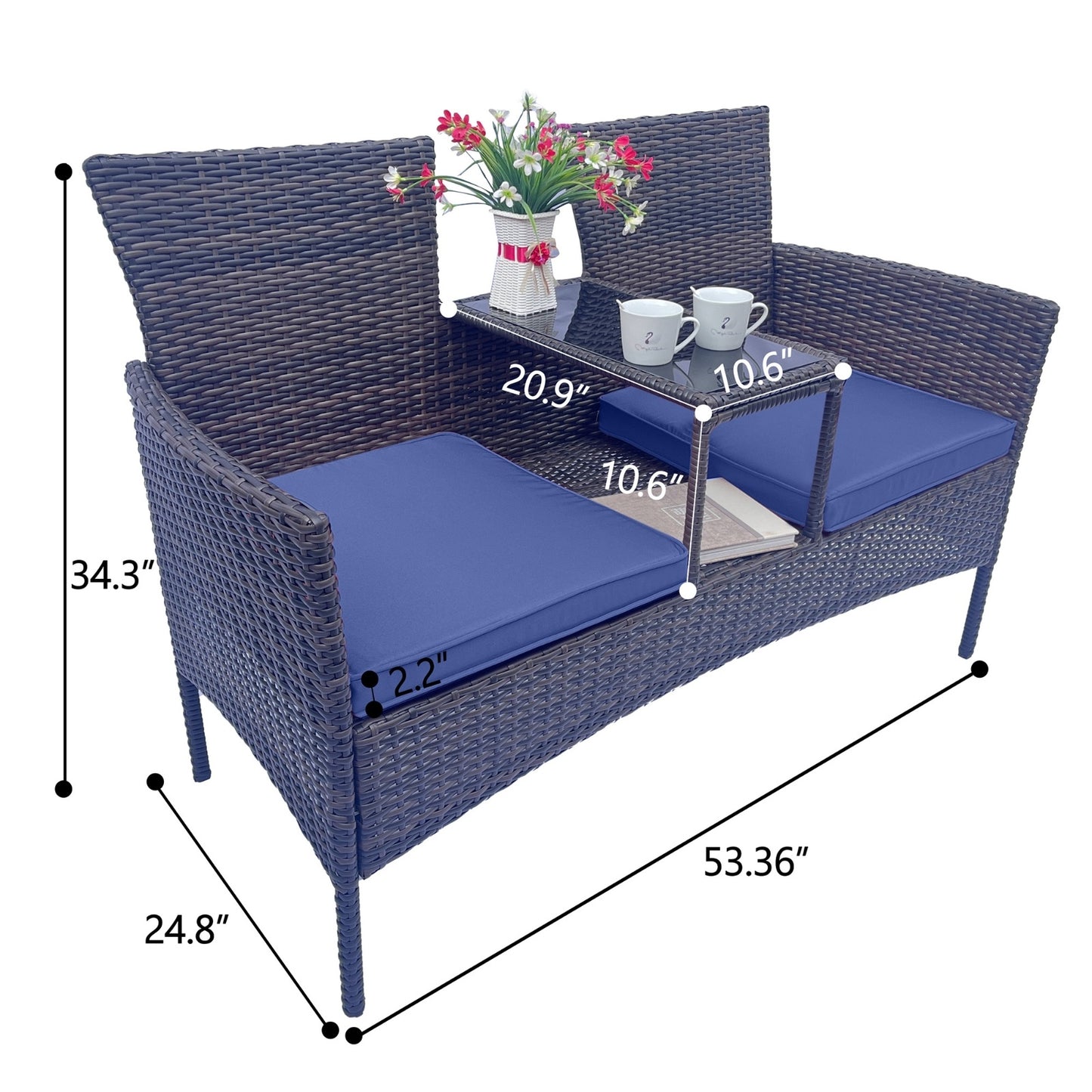 Wicker Patio Conversation Furniture Set – Blue & Brown | TrendyNest Collective