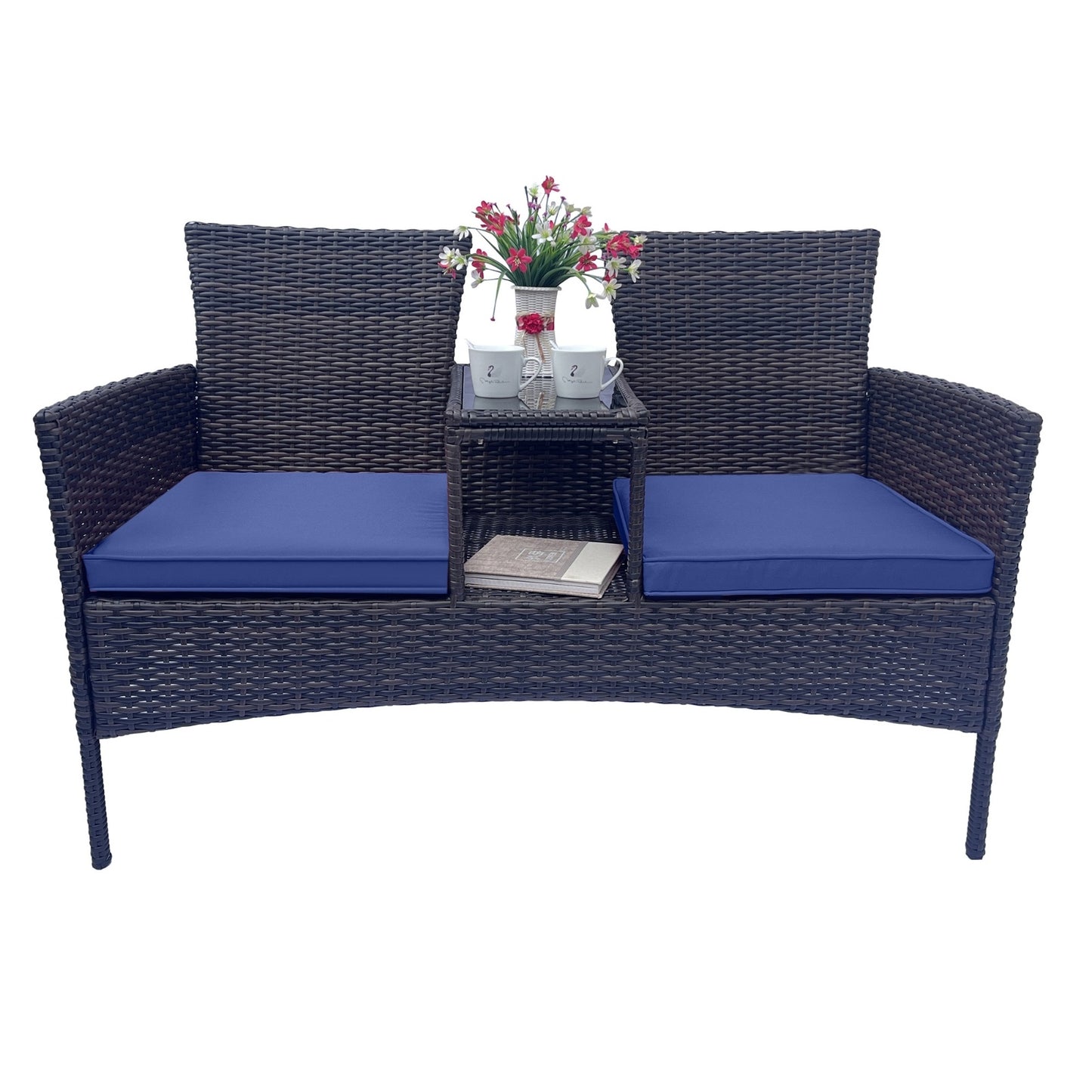Wicker Patio Conversation Furniture Set – Blue & Brown | TrendyNest Collective